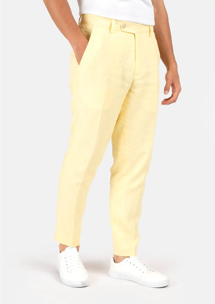 Light Yellow Linen Pants - SARTORO781