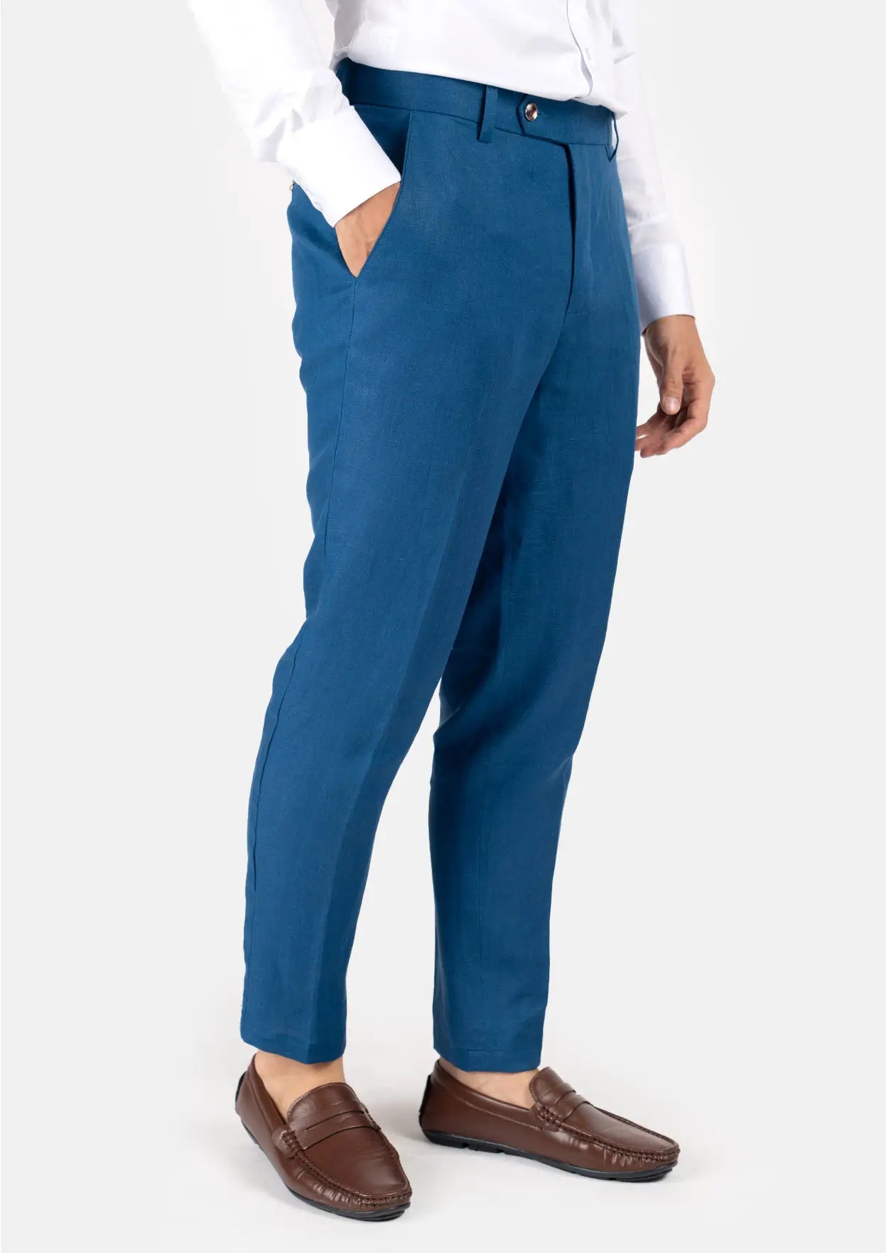 Marine Blue Linen Pants - SARTORO