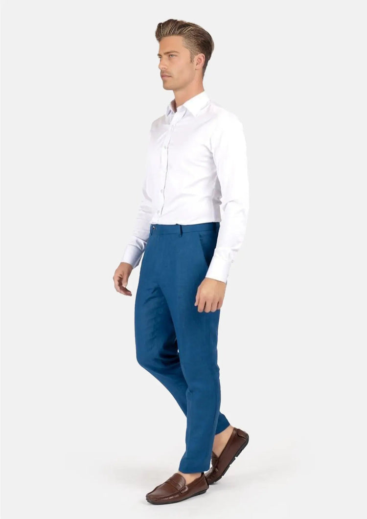 Marine Blue Linen Pants - SARTORO125
