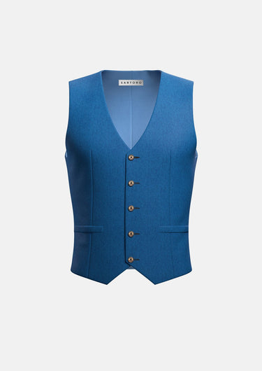 Marine Blue Linen Vest - SARTORO