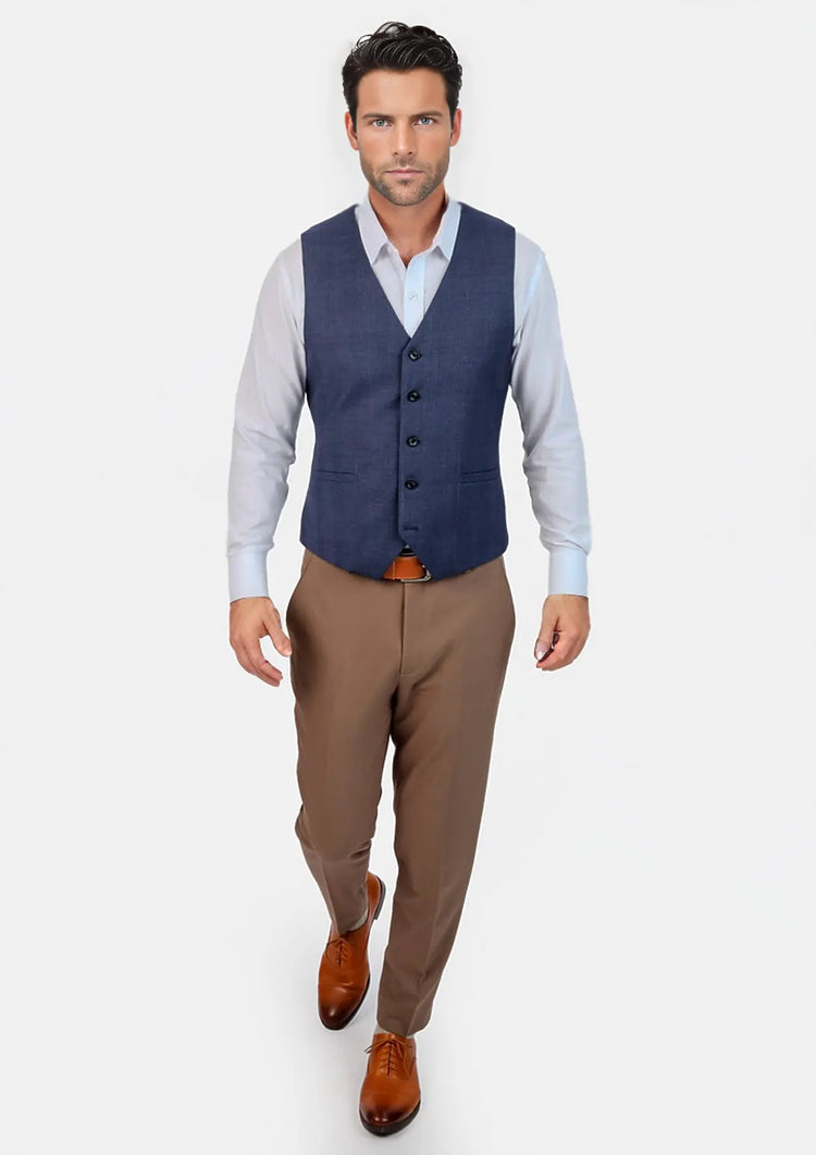 Midnight Blue Prince of Wales Vest - SARTORO925