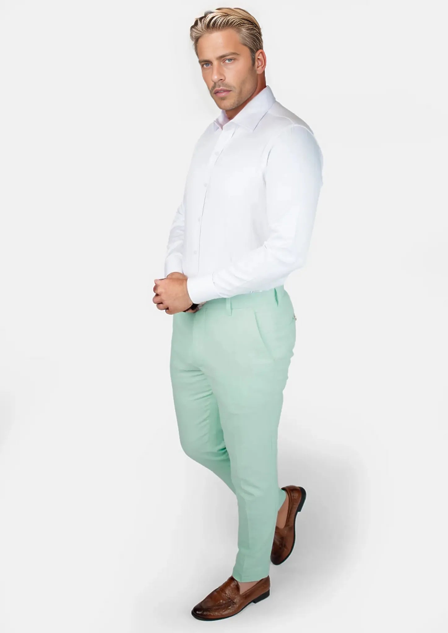 Mint Green Linen Blend Pants - SARTORO