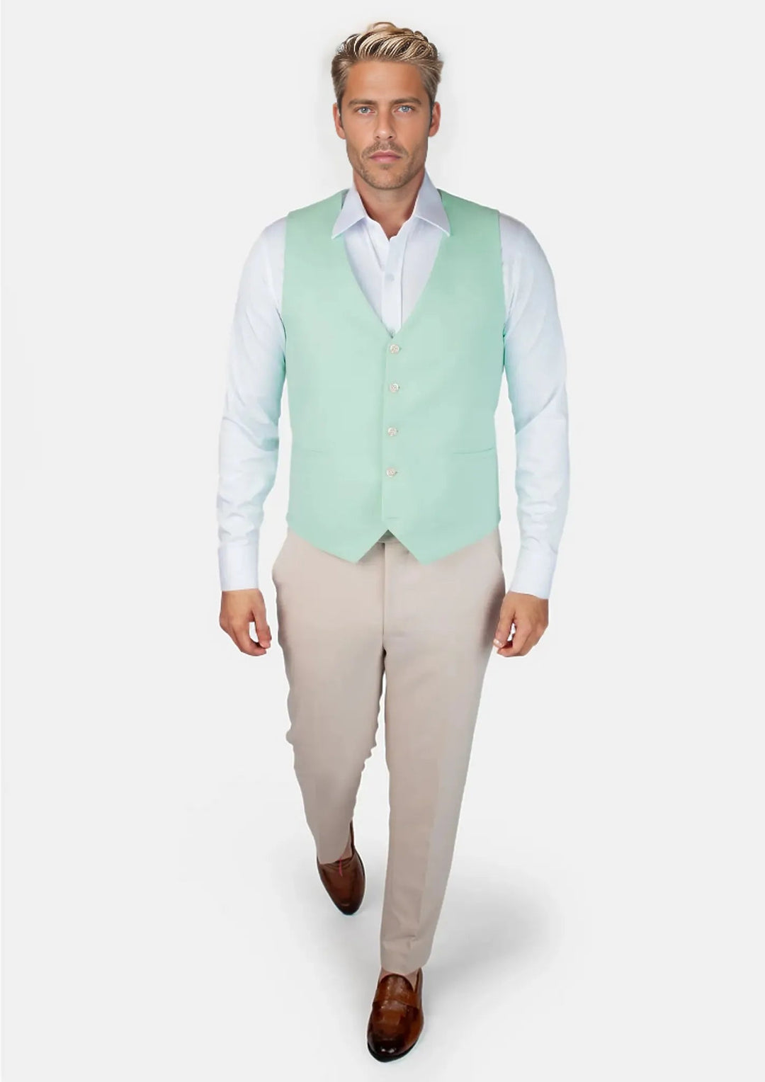 Mint Green Linen Blend Vest - SARTORO