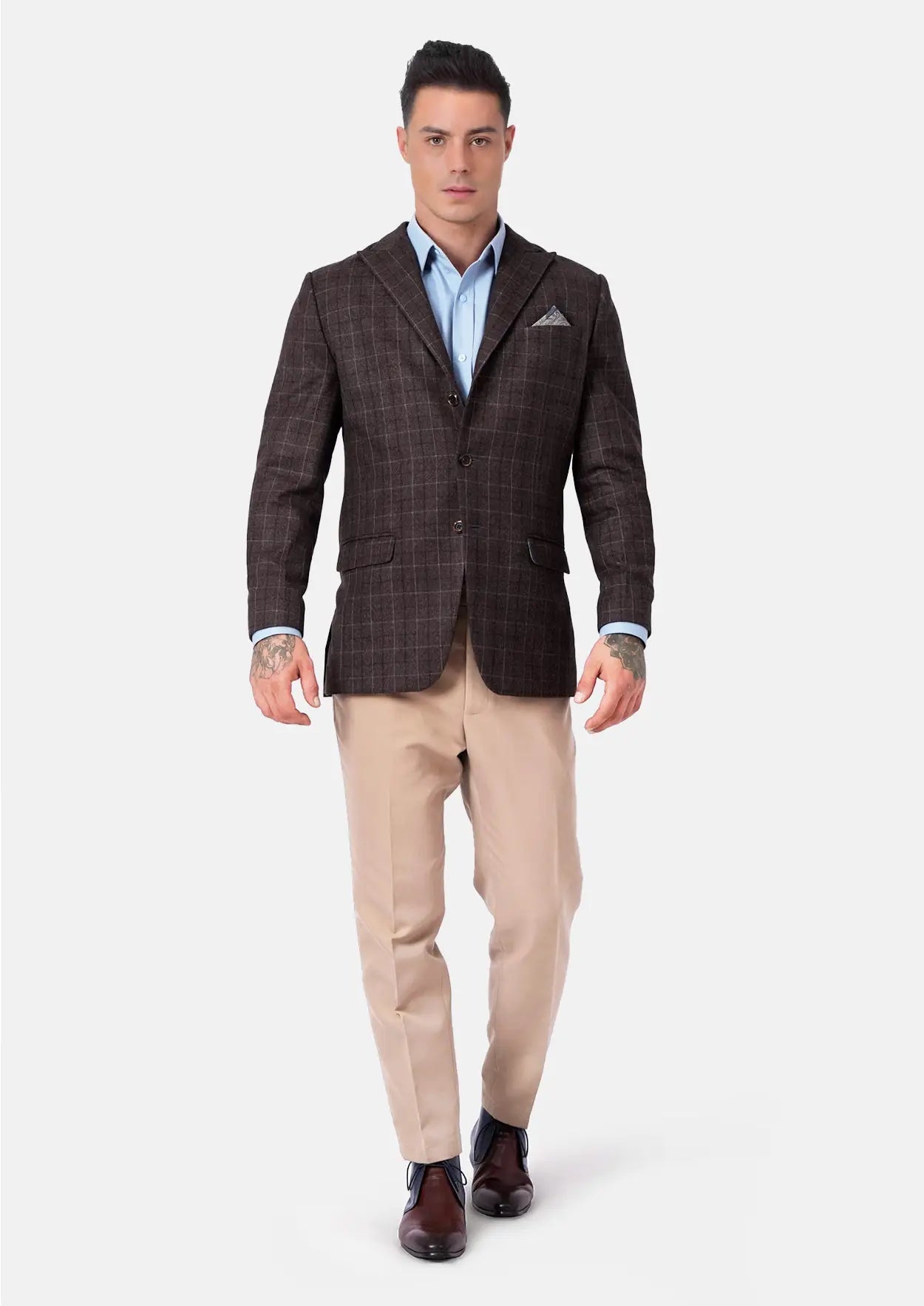 Montauk Cedar Brown Flannel Windowpane Jacket - SARTORO