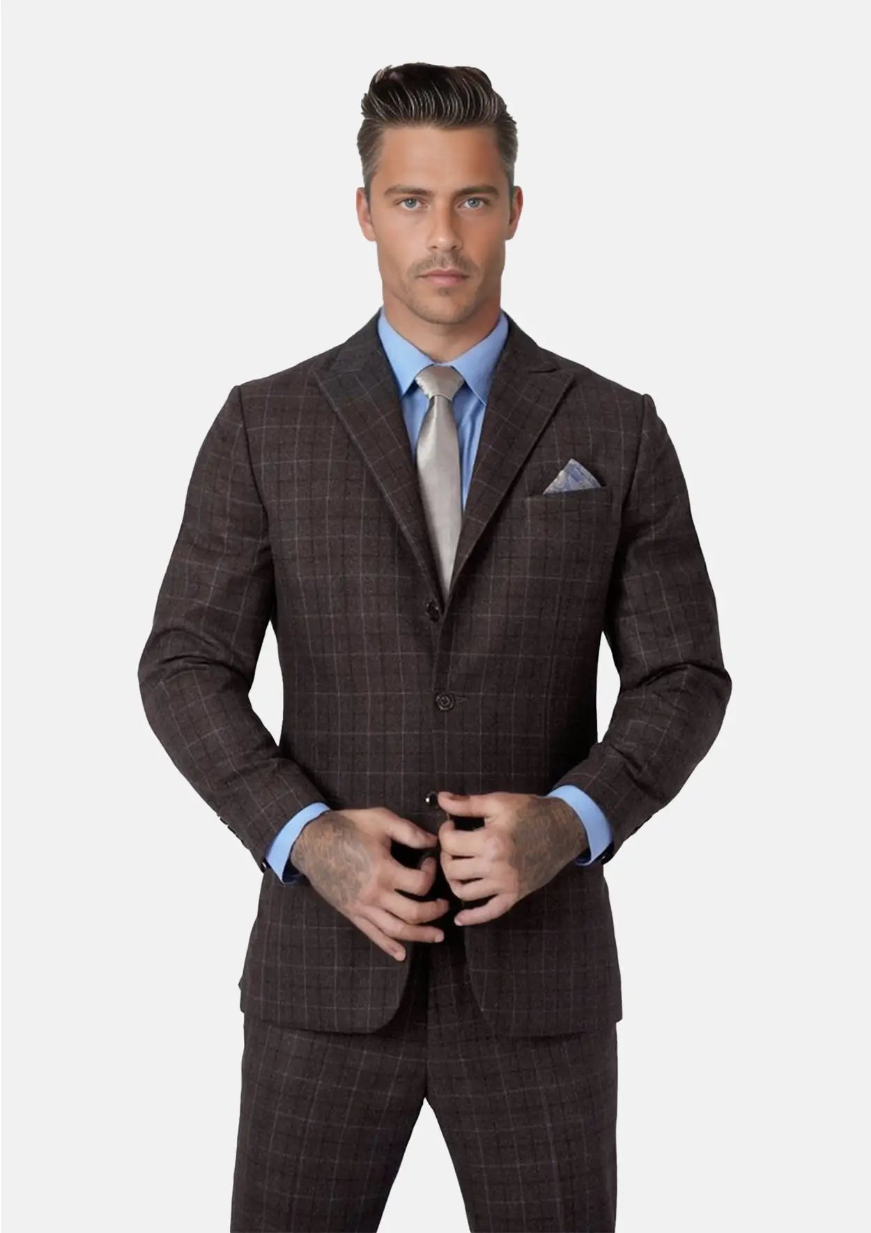 Montauk Cedar Brown Flannel Windowpane Suit - SARTORO