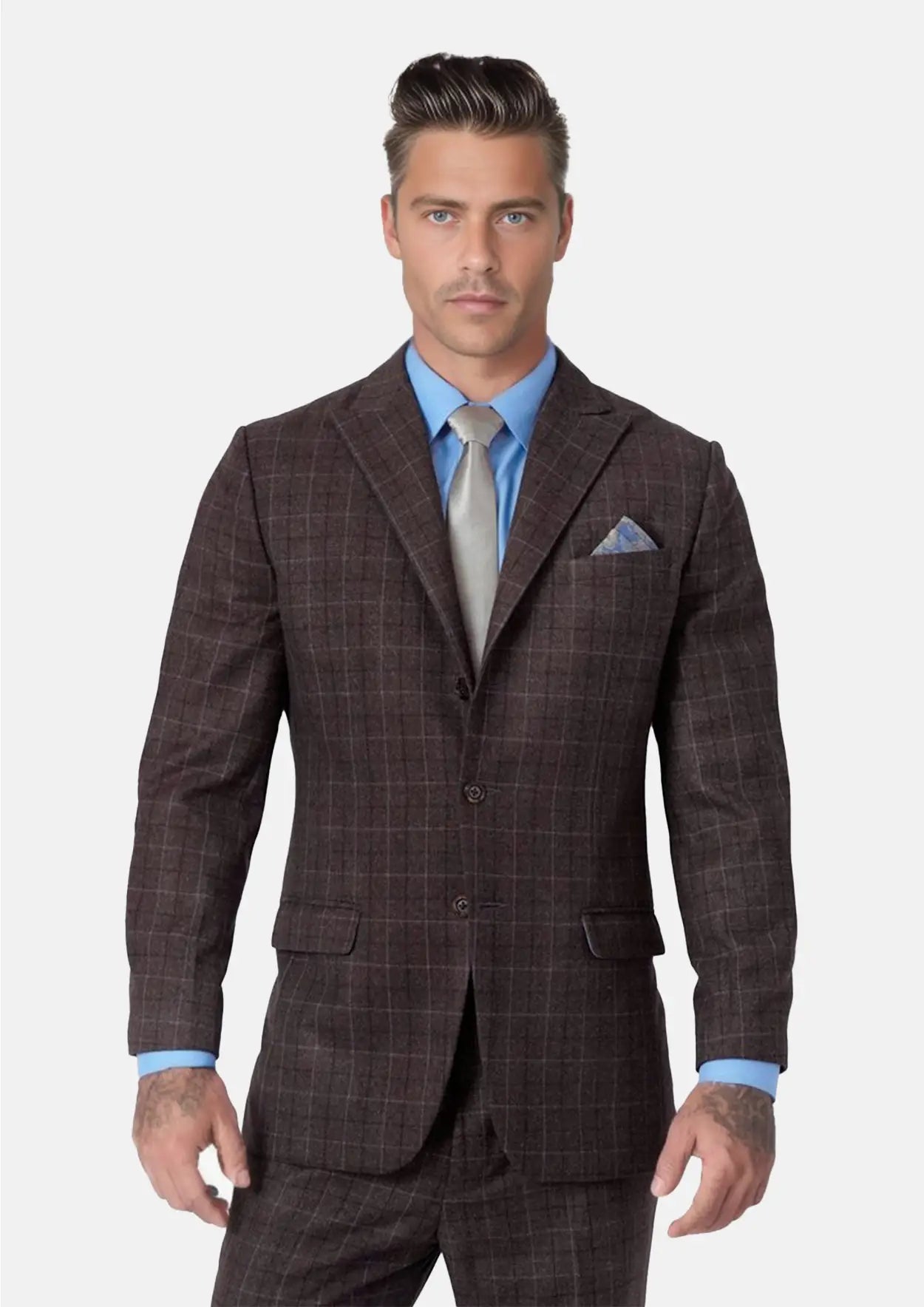 Montauk Cedar Brown Flannel Windowpane Suit - SARTORO