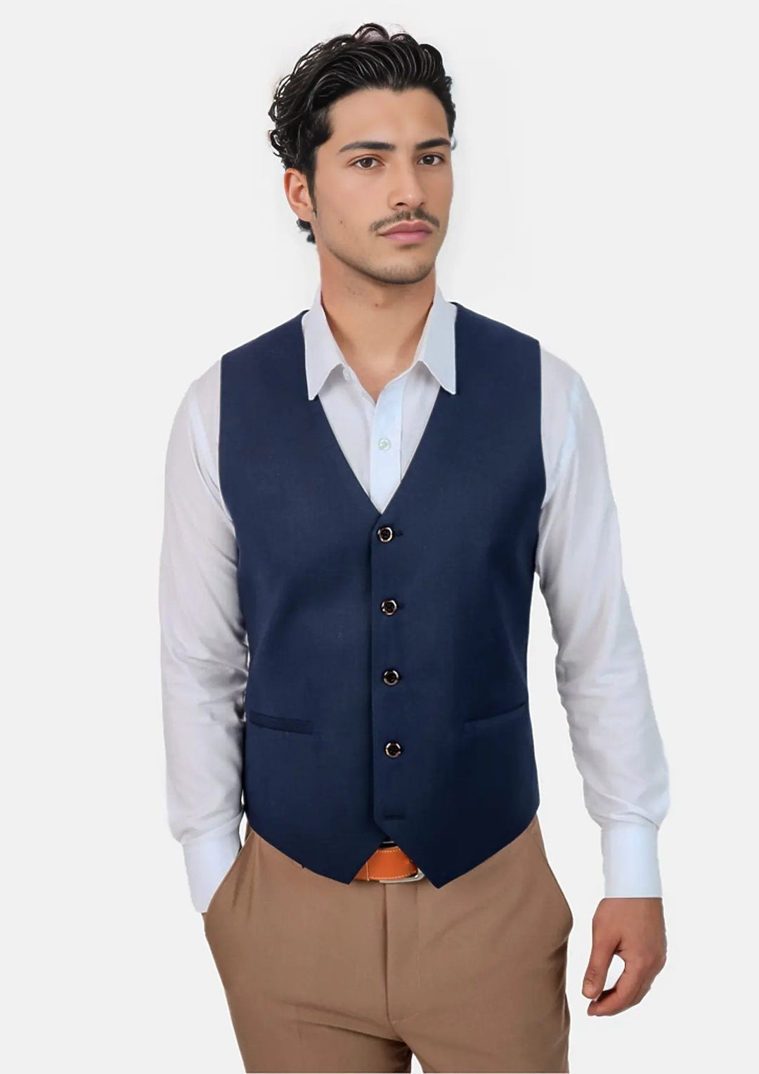 Navy Crosshatch Vest - SARTORO