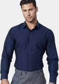 Navy End On End Shirt - SARTORO