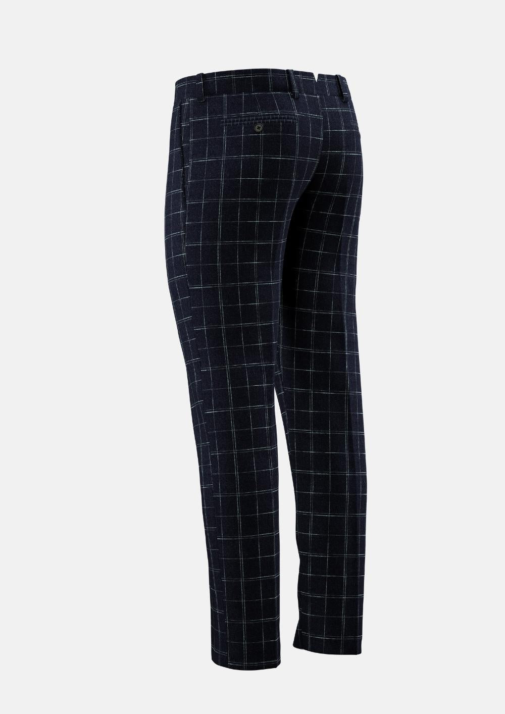 Navy Flannel Windowpane Pants - SARTORO