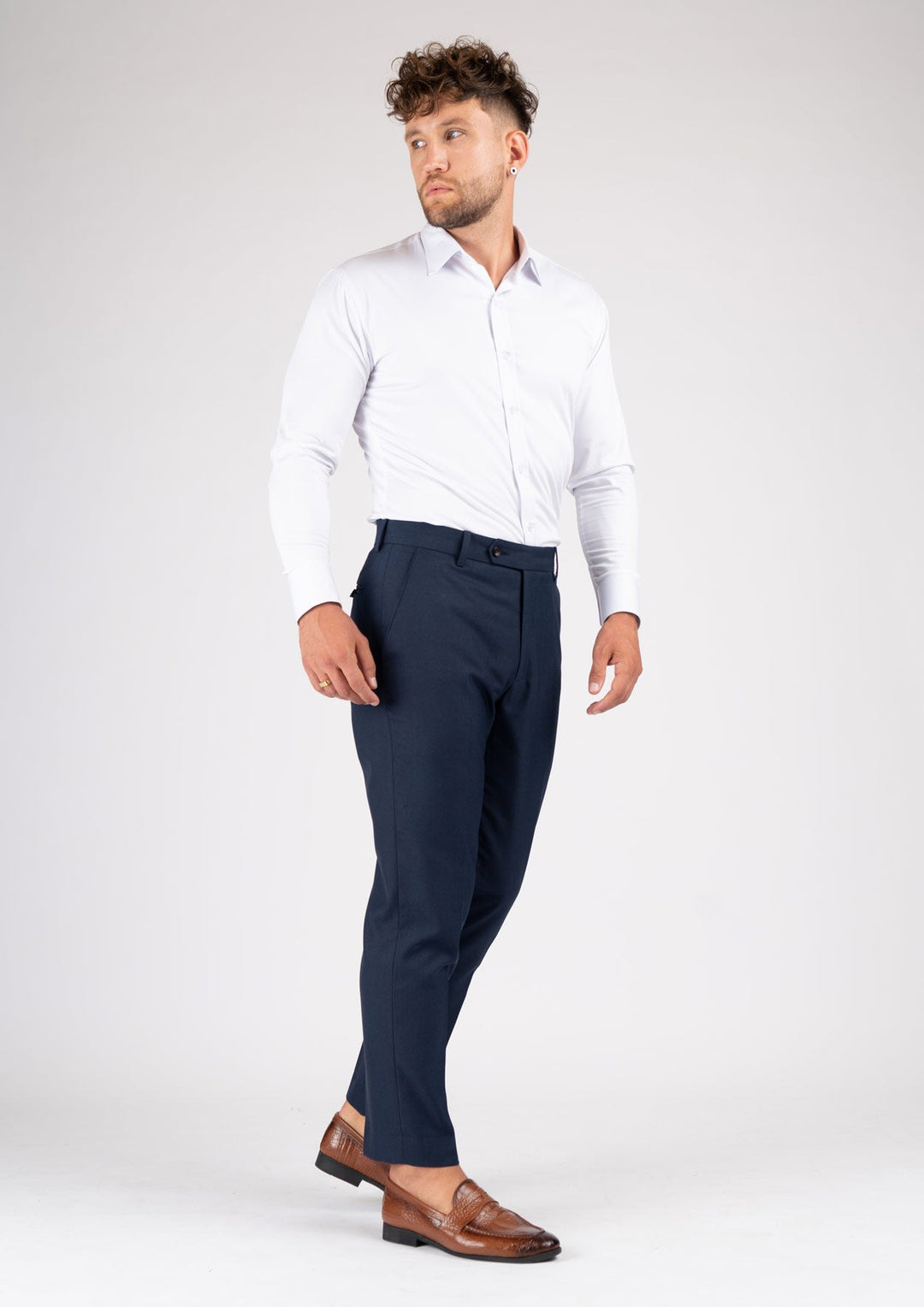 Navy Sharkskin Pants - SARTORO