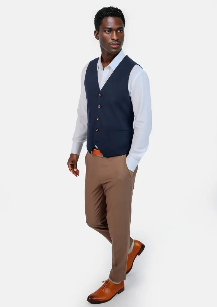 Navy Sharkskin Vest - SARTORO
