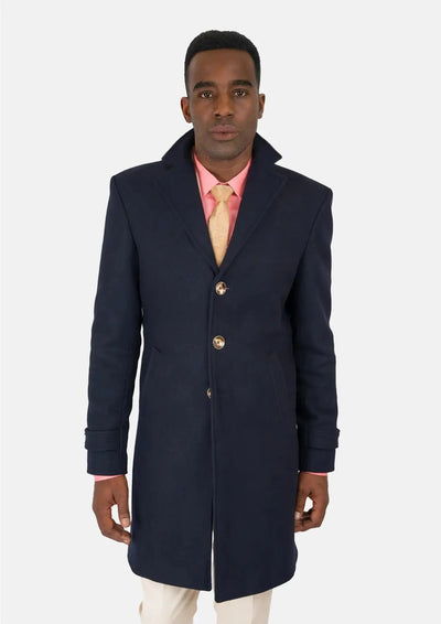 Navy Wool Classic Overcoat - SARTORO