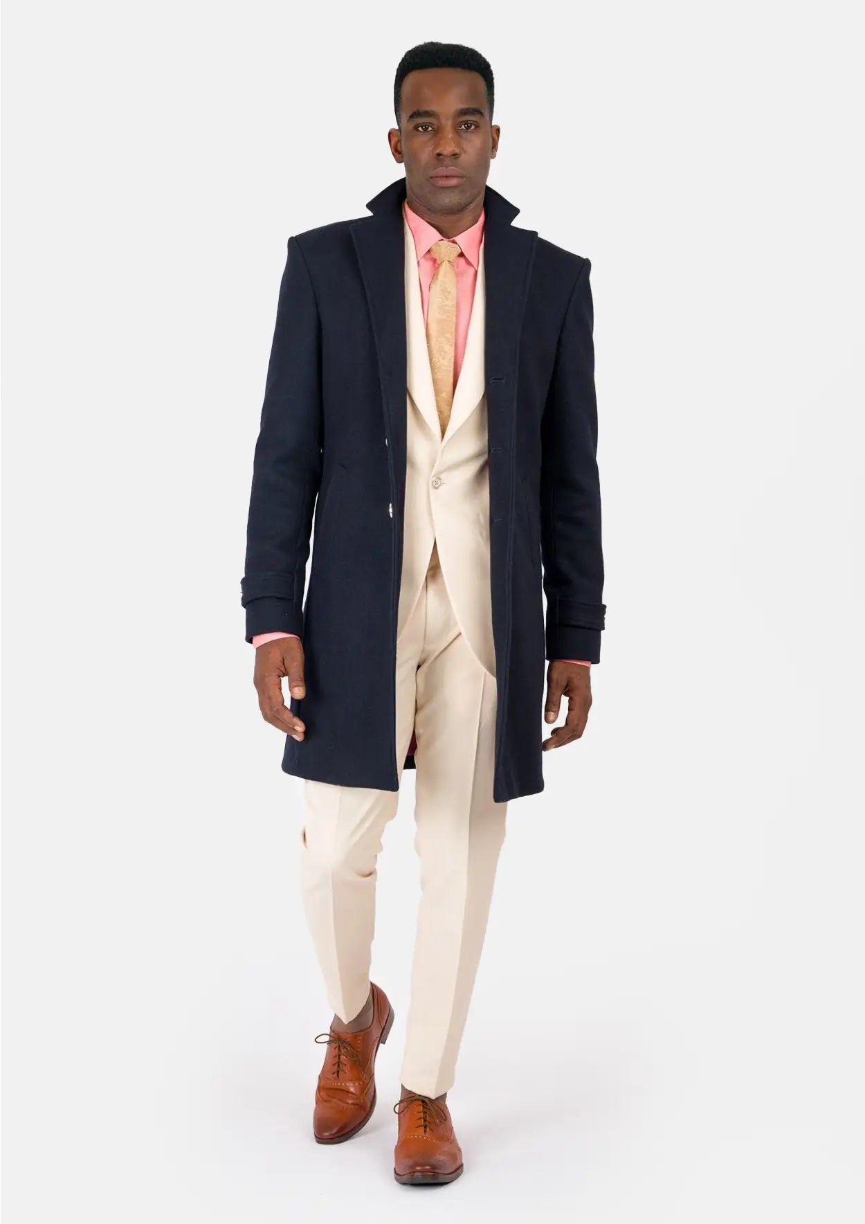 Navy Wool Classic Overcoat - SARTORO