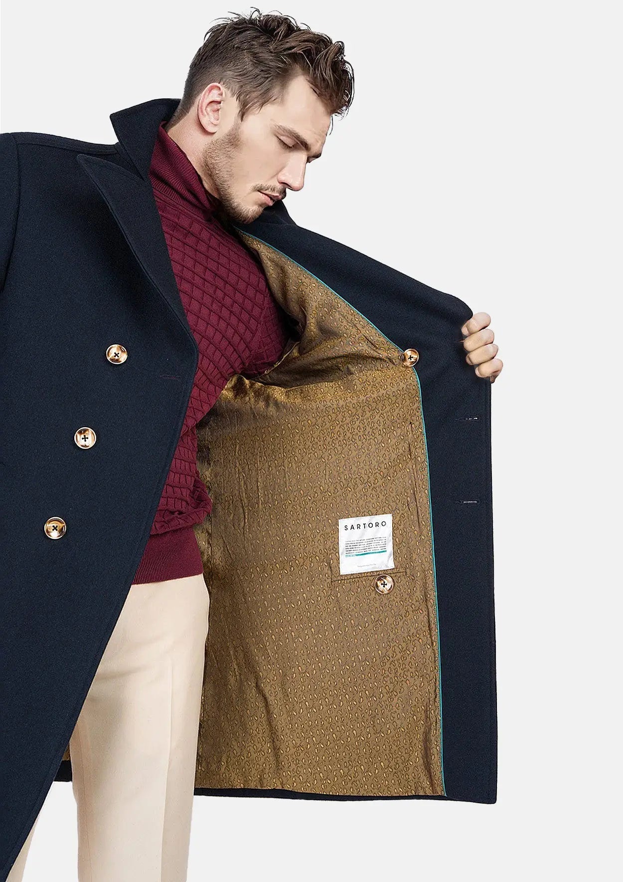 Navy Wool Signature Peacoat - SARTORO