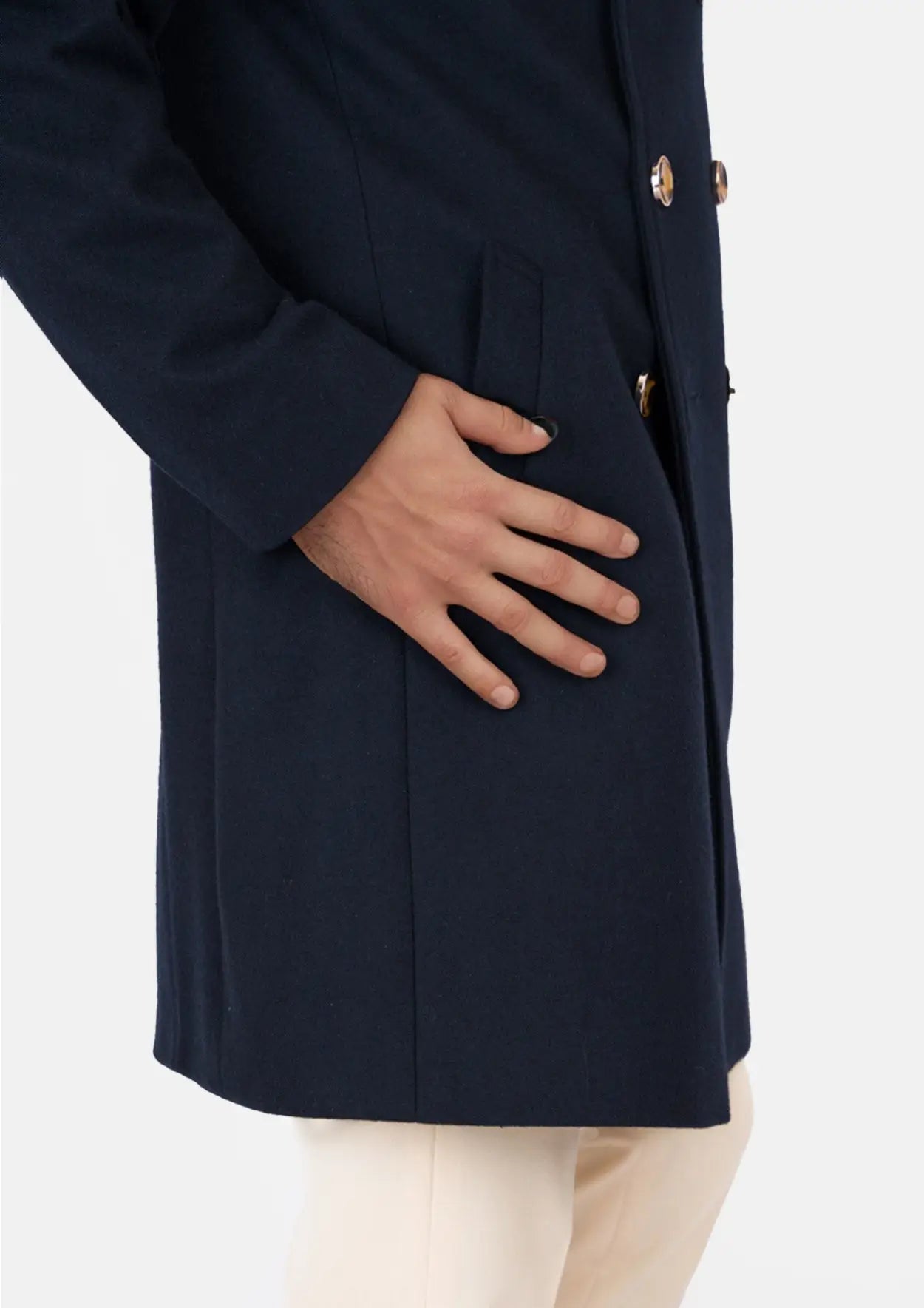 Navy Wool Signature Peacoat - SARTORO