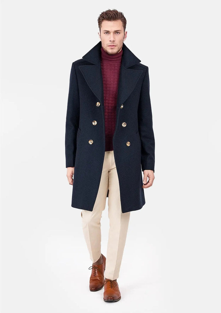 Navy Wool Signature Peacoat - SARTORO