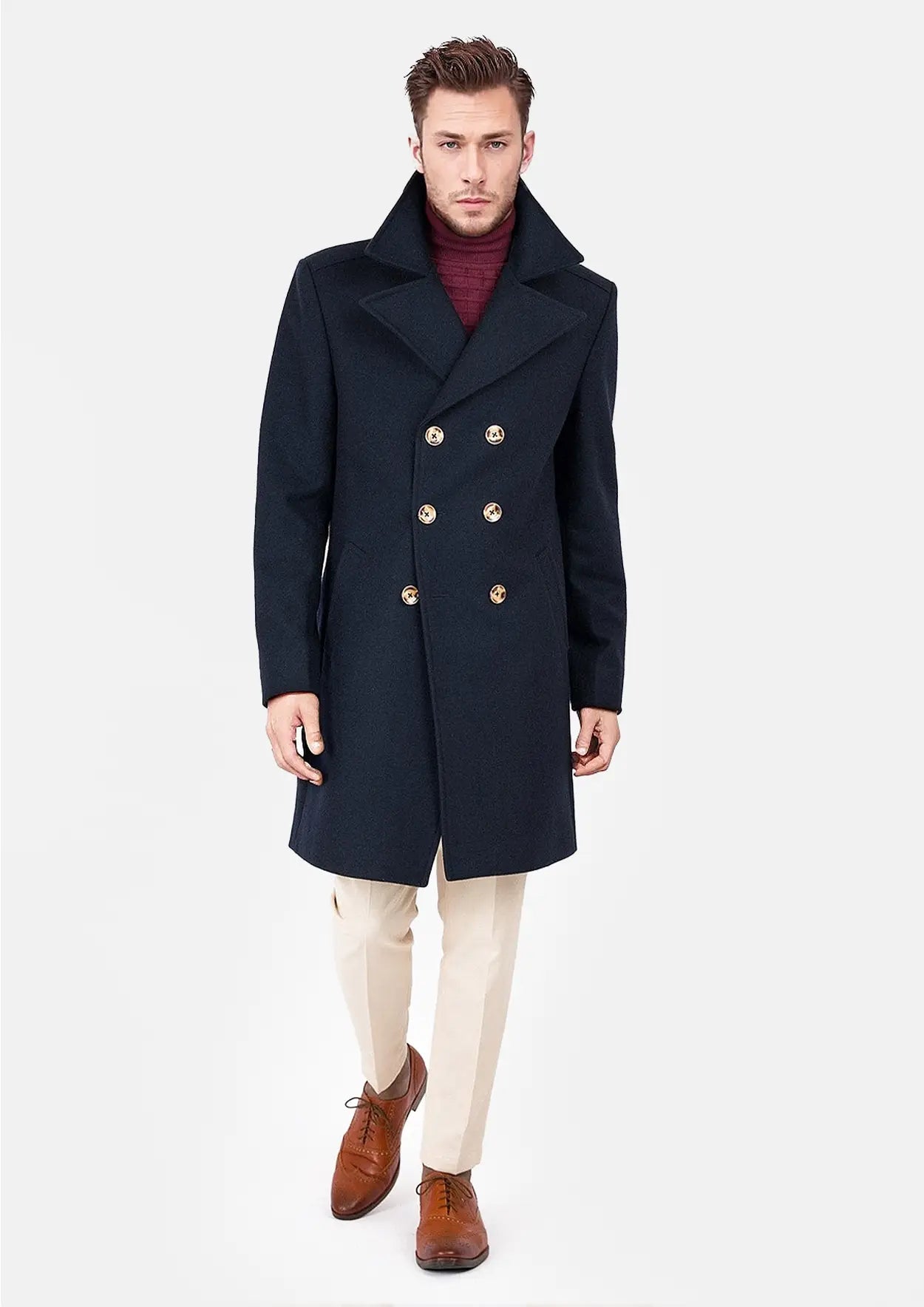 Navy Wool Signature Peacoat - SARTORO
