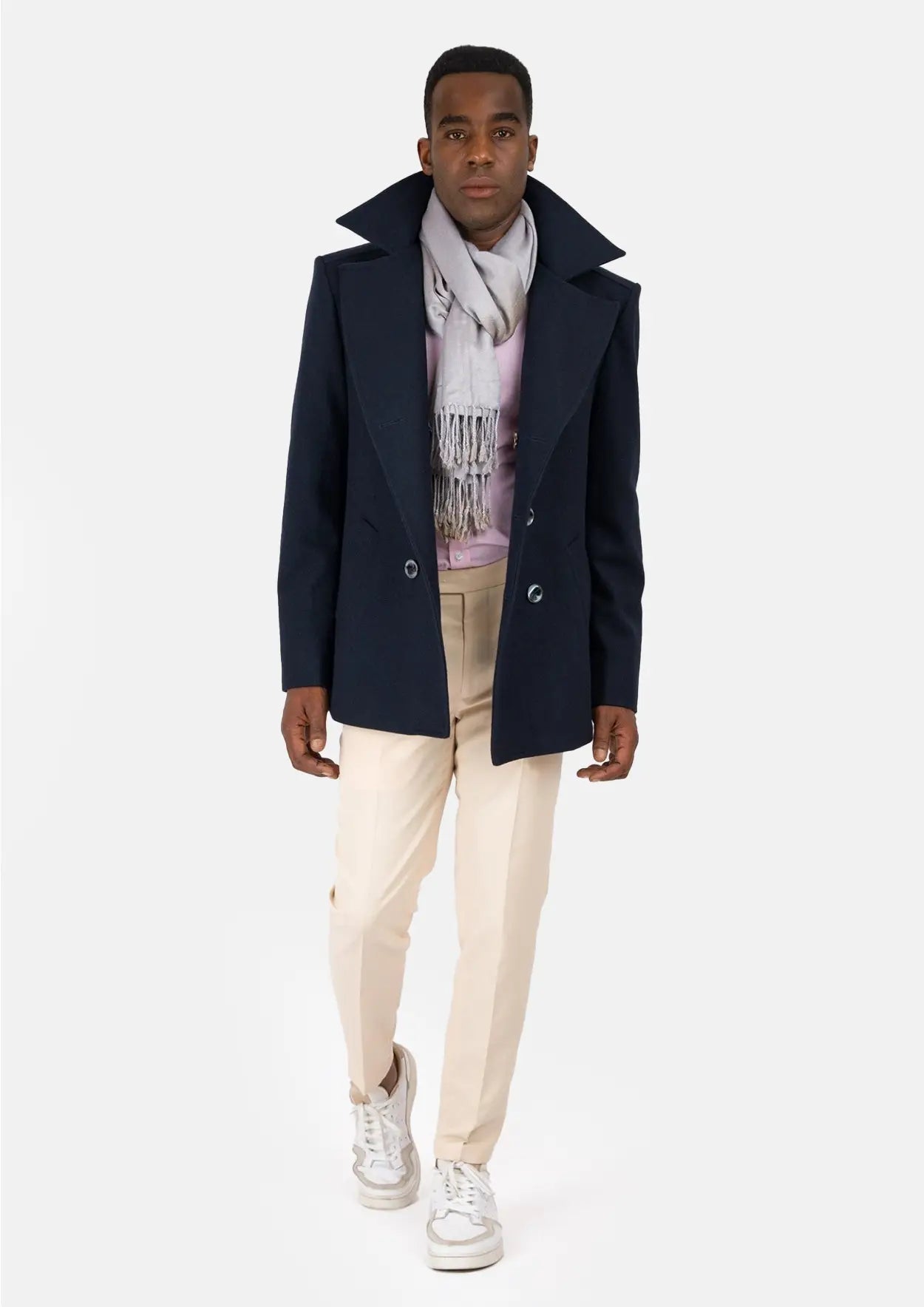 Navy Wool Signature Short Peacoat - SARTORO