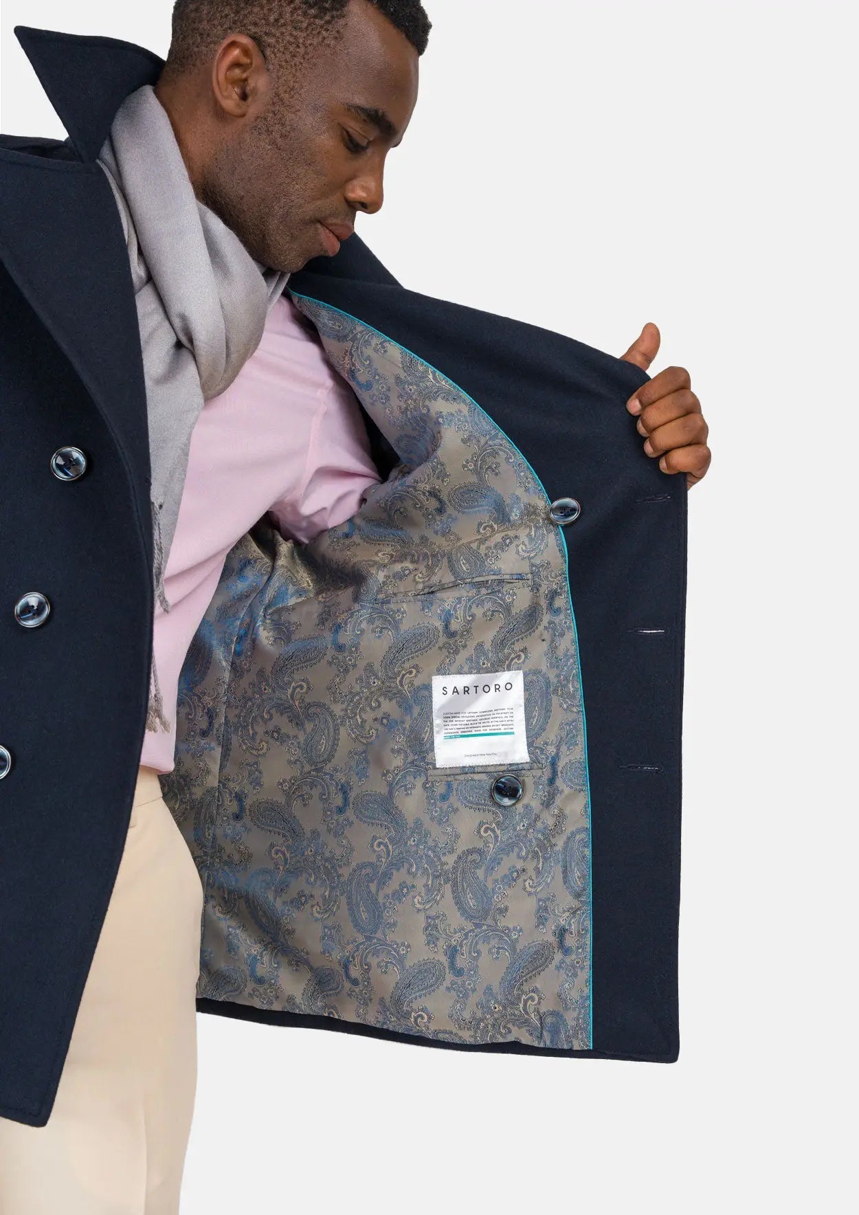 Navy Wool Signature Short Peacoat - SARTORO