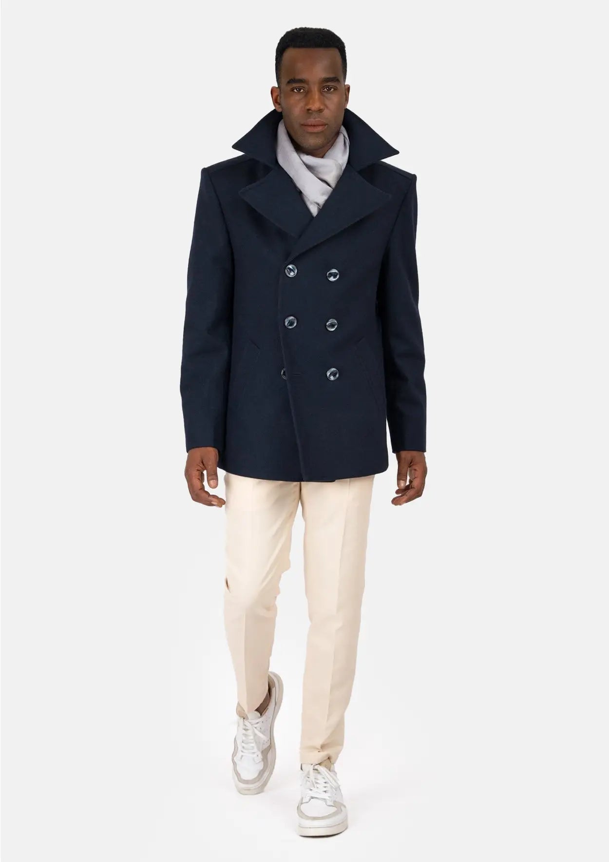 Navy Wool Signature Short Peacoat - SARTORO