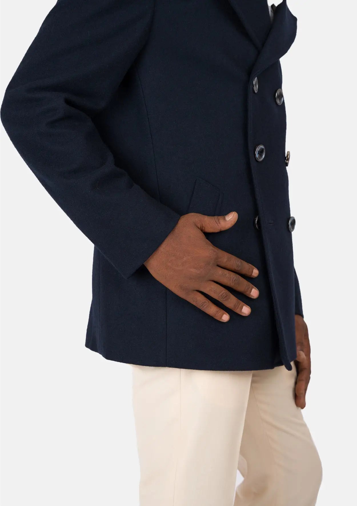 Navy Wool Signature Short Peacoat - SARTORO