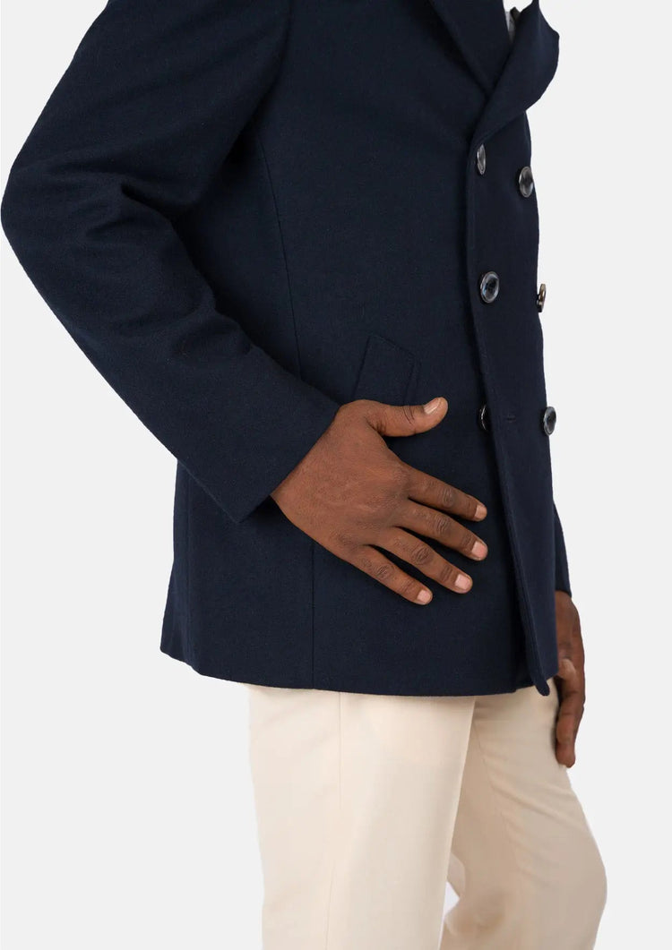 Navy Wool Signature Short Peacoat - SARTORO328