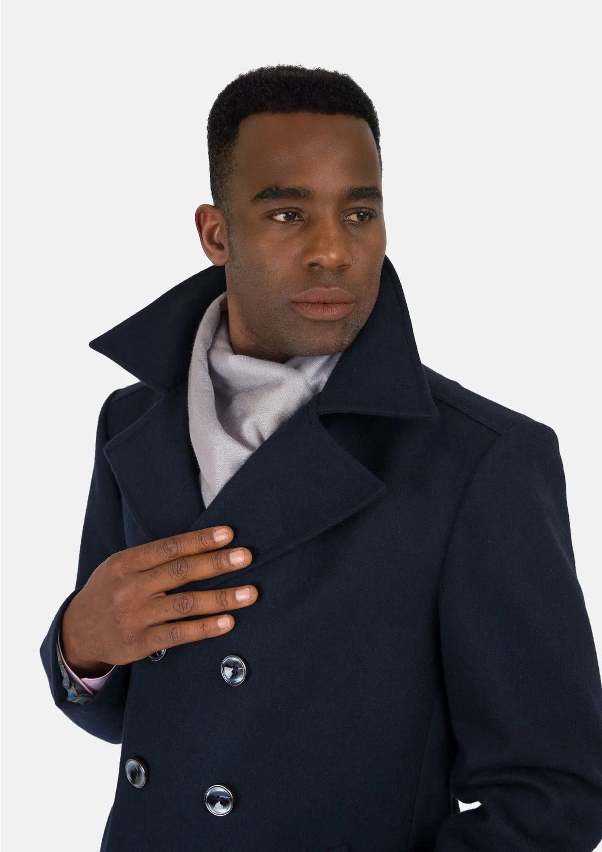 Navy Wool Signature Short Peacoat - SARTORO