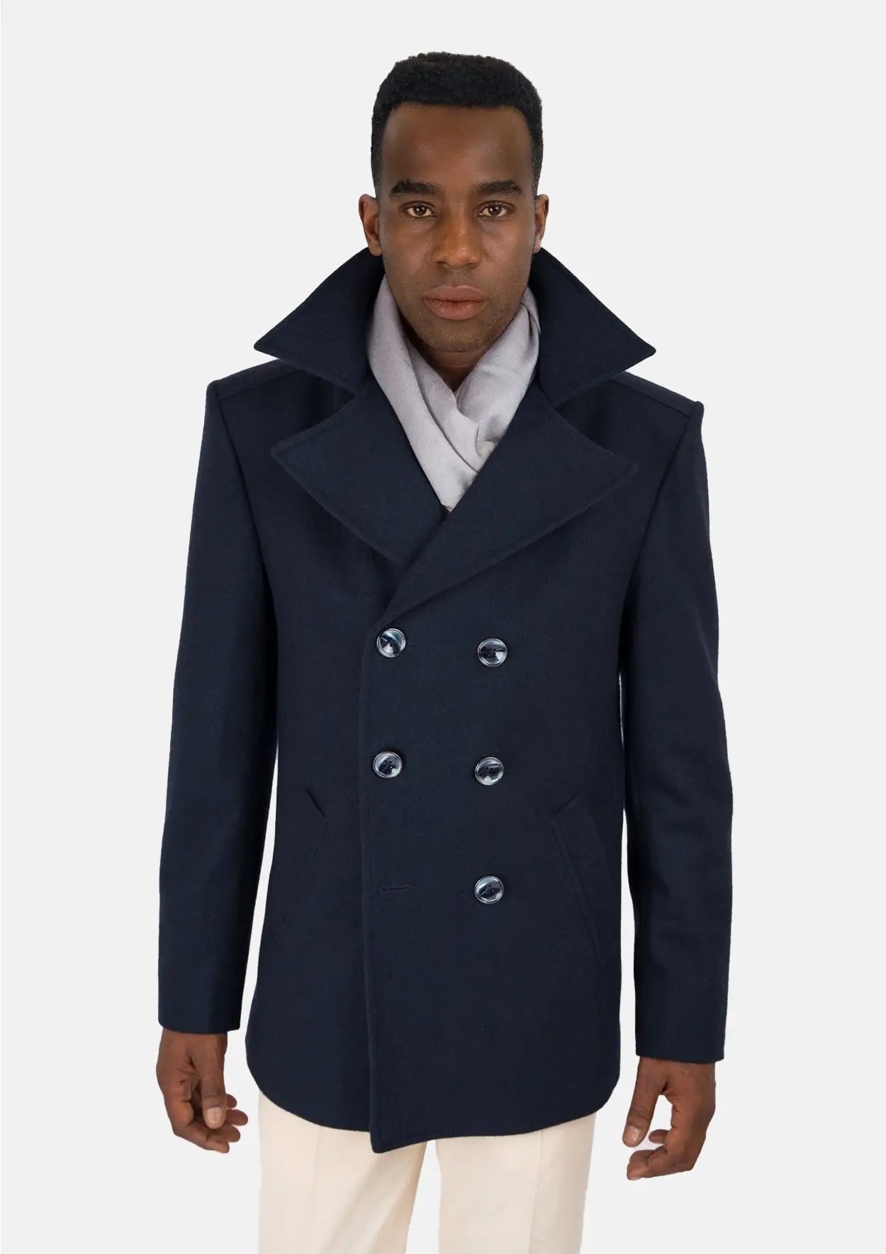 Navy Wool Signature Short Peacoat - SARTORO