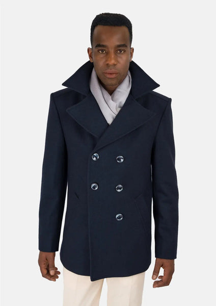 Navy Wool Signature Short Peacoat - SARTORO Navy Wool Signature Short Peacoat - SARTORO