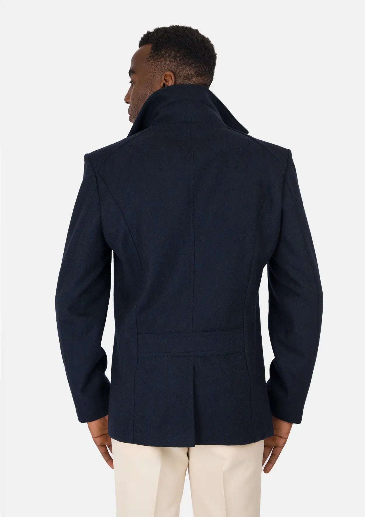 Navy Wool Signature Short Peacoat - SARTORO