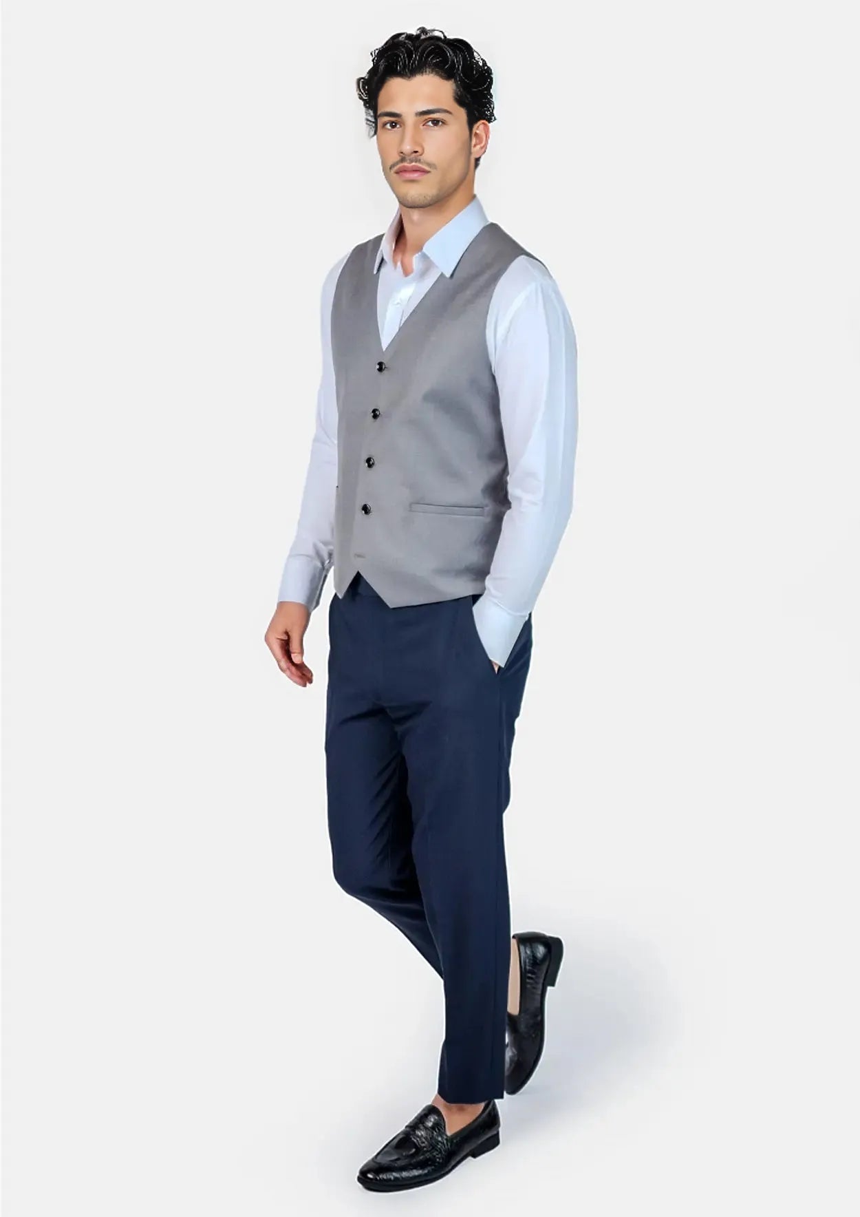 Oslo Grey Twill Vest - SARTORO