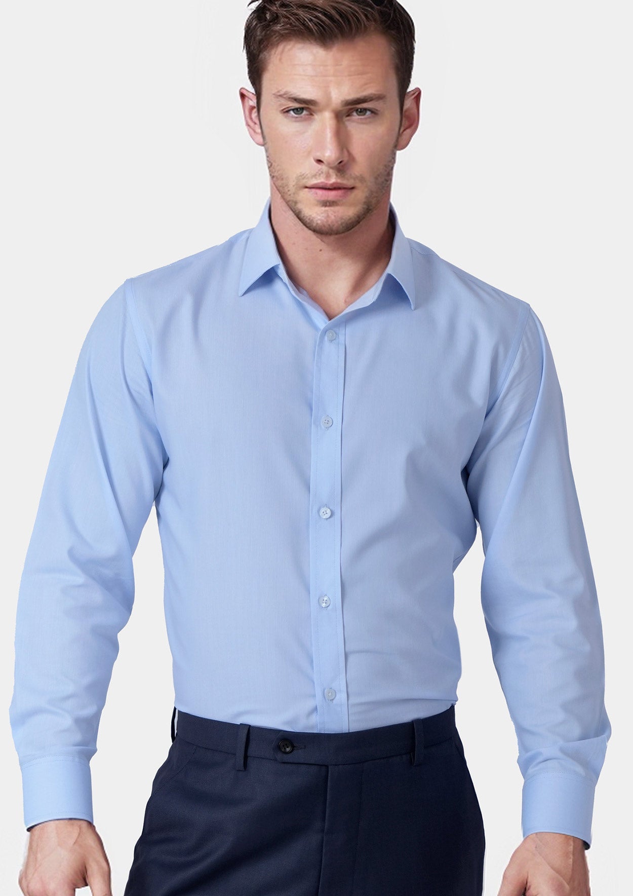 Blue Cotton Broadcloth Shirt | SARTORO | Custom Dress Shirts For Men