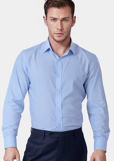 Pale Blue Cotton Broadcloth Shirt - SARTORO