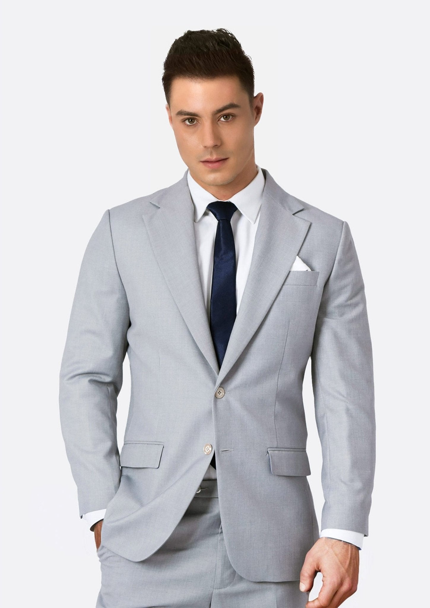 Powder Grey Twill Suit & Accessories Combo - Damon's Party - SARTORO
