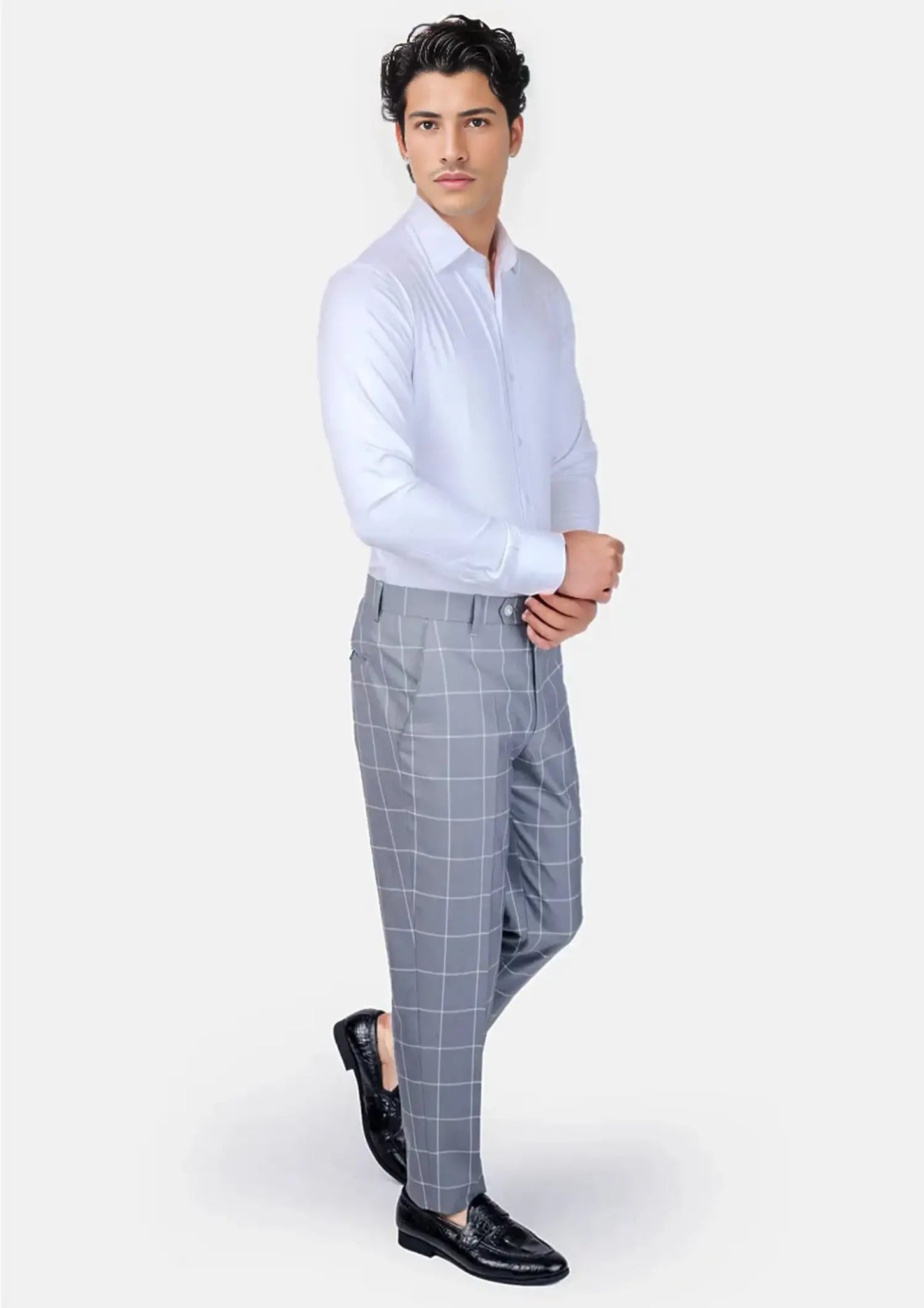 Powder Grey Windowpane Pants - SARTORO