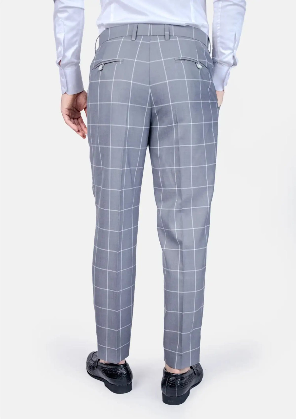 light grey dress pants Men's Powder Grey Windowpane Pants