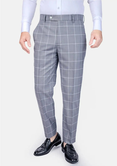 Powder Grey Windowpane Pants - SARTORO