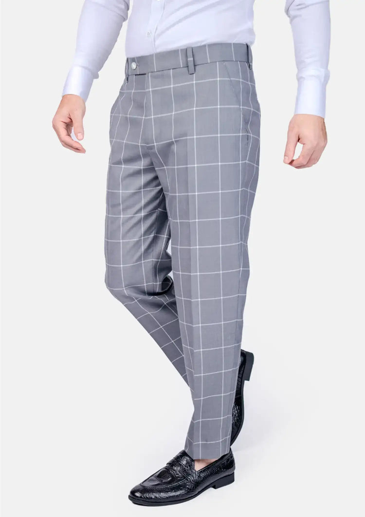 Powder Grey Windowpane Pants - SARTORO293