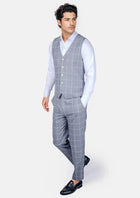 Powder Grey Windowpane Vest - SARTORO883
