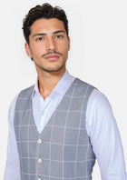 Powder Grey Windowpane Vest - SARTORO701