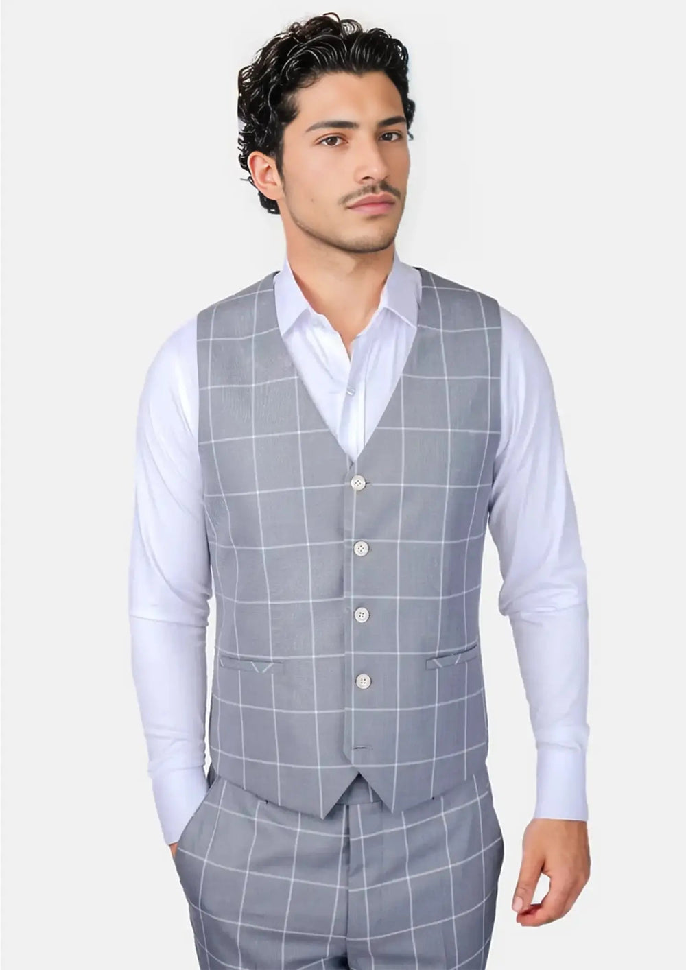 Powder Grey Windowpane Vest829