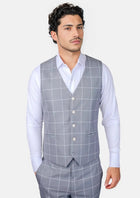 Powder Grey Windowpane Vest - SARTORO649