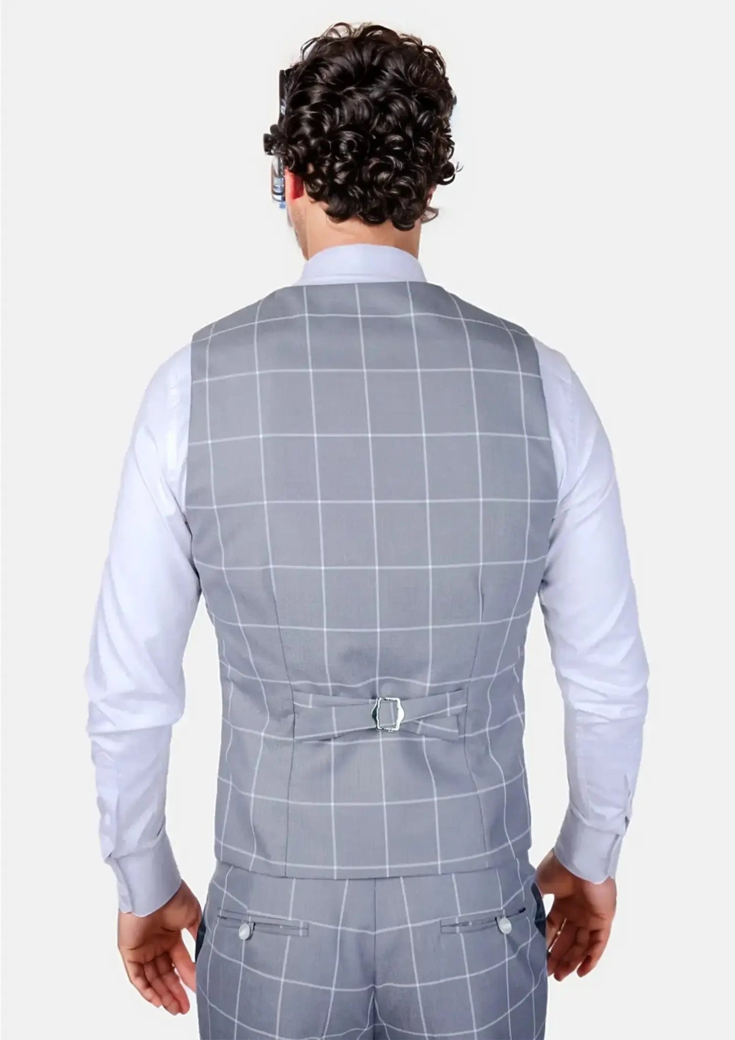 Powder Grey Windowpane Vest - SARTORO