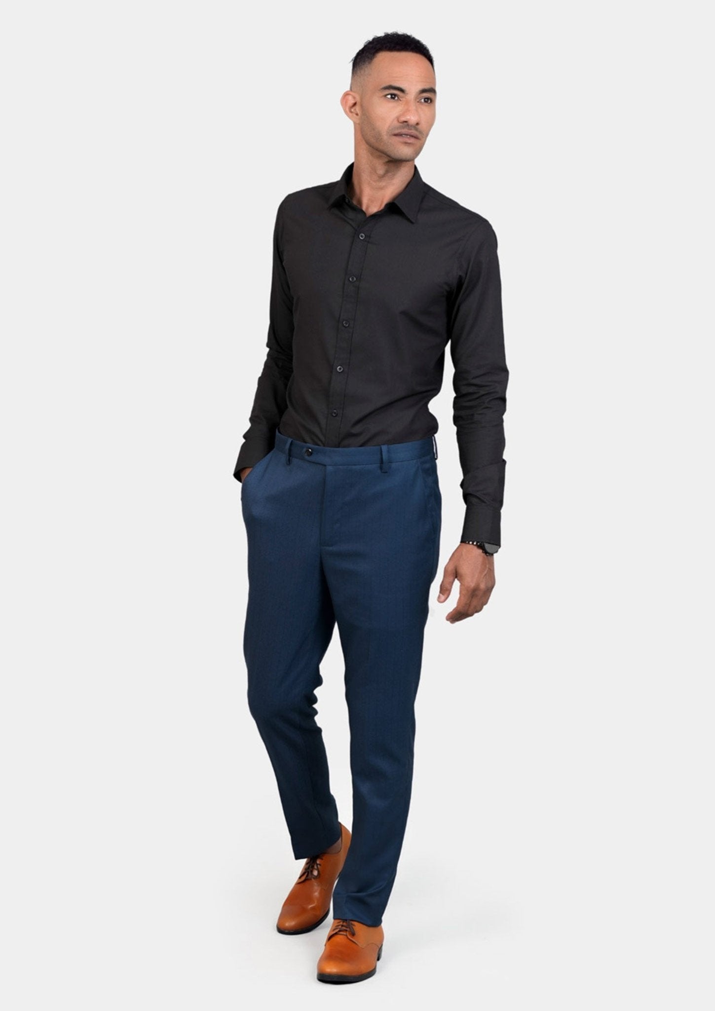 Prussian Blue Pinstripe Pants - SARTORO