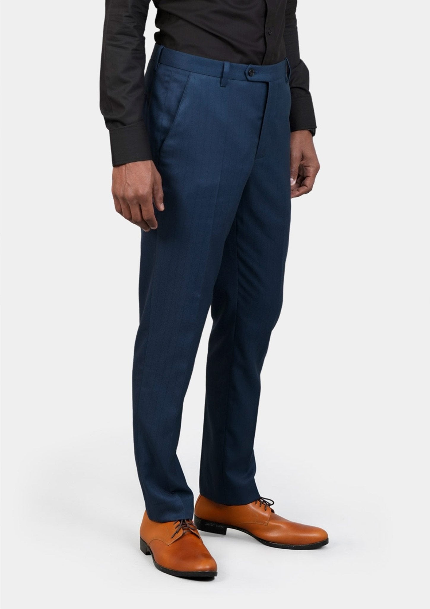 Prussian Blue Pinstripe Pants - SARTORO