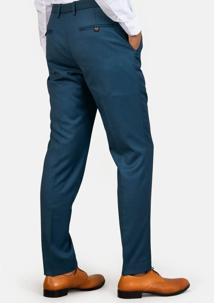 Prussian Teal Twill Pants - SARTORO68