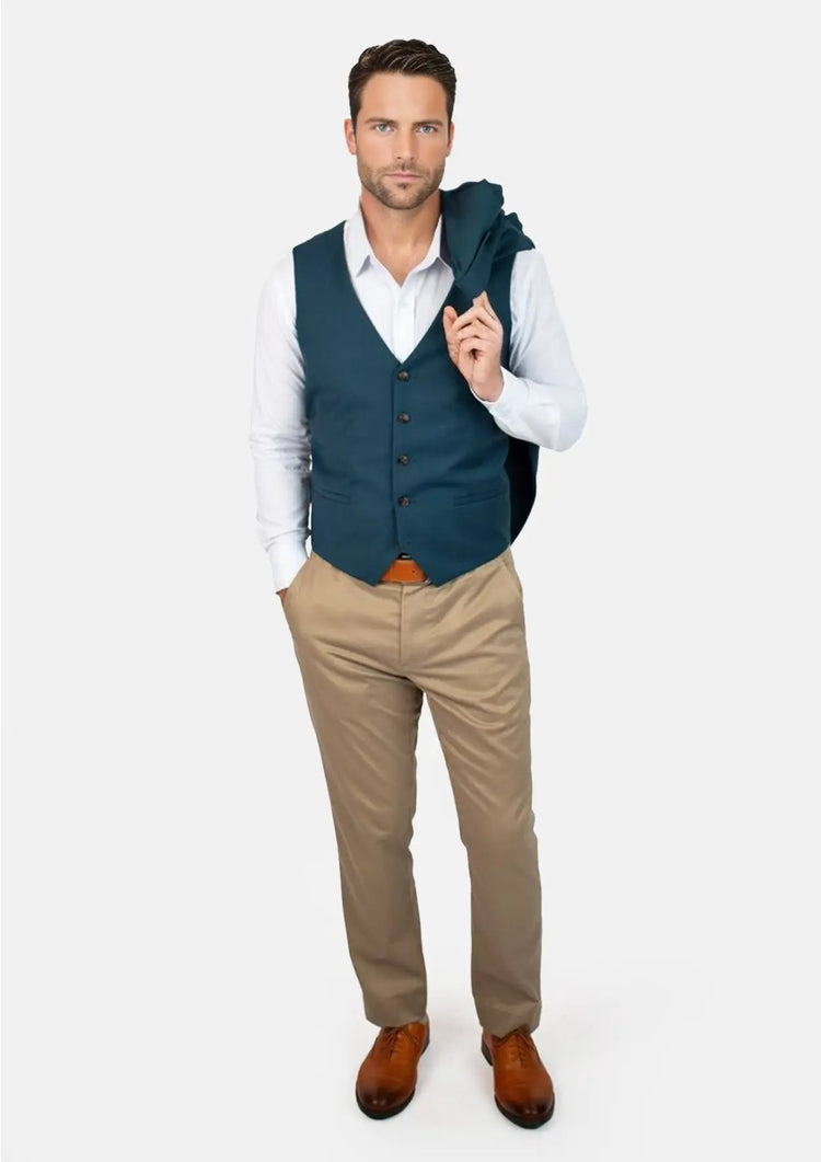 Prussian Teal Twill Vest - SARTORO67
