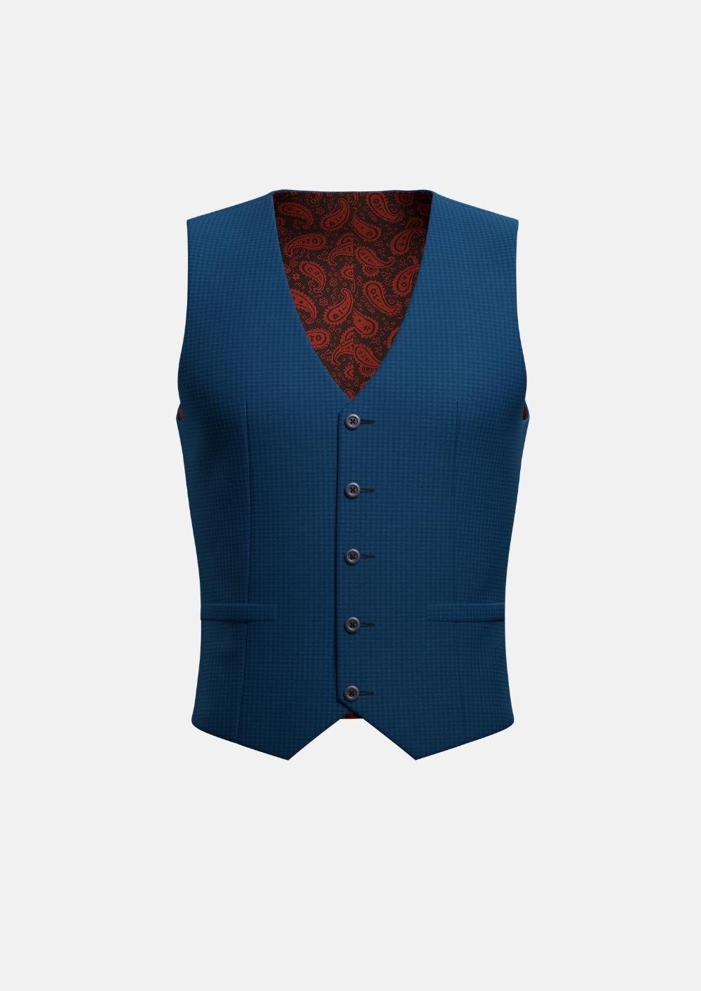 Royal Blue Microcheck Vest - SARTORO