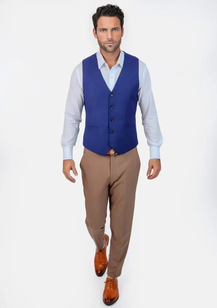Royal Blue Twill Vest - SARTORO