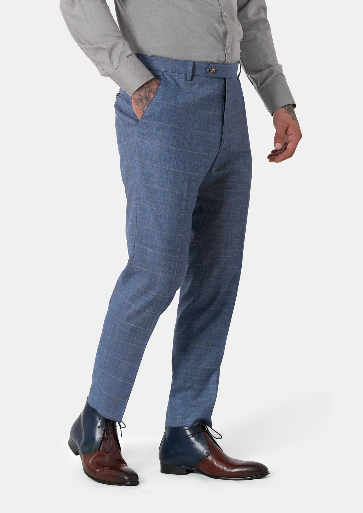 Sky Blue Windowpane Pants - SARTORO